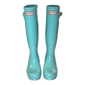 Hunter Women's Original Tall Gloss Turquoise Rain Boots Size 5